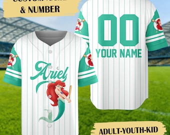 Personalized Mermaid Baseball Jersey, Custom Princess Baseball Jersey, Custom Number Mermaid Shirt, Custom Name Princess Baseball Jersey