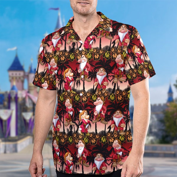 Camisa de playa de Hawaii Grumpy Aloha de los enanos, camisa con botones de los enanos, regalo de camisa hawaiana de la película de la princesa, camisa con estampado 3D del mundo mágico