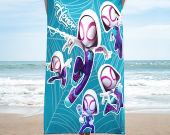 Personalized  Spidey Beach Towel, Spidey  Superhero Movie Towel, Cartoon Summer Vacation Gift, Spider Towel, Superhero Towe