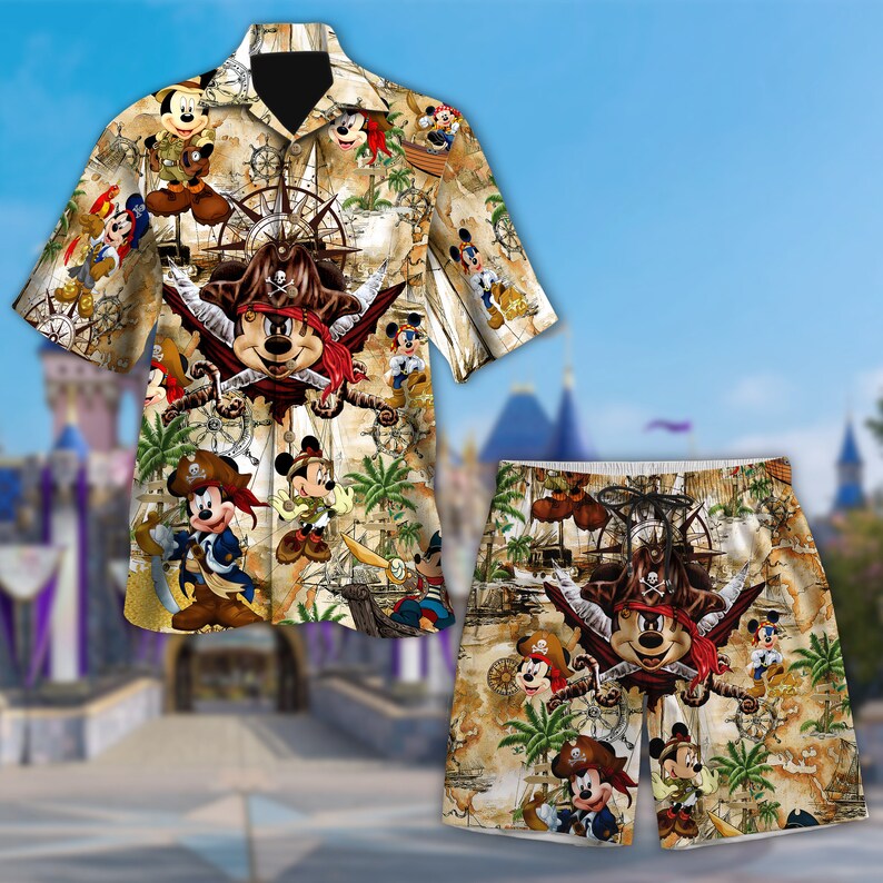 Disney Mickey Mouse Pirates of The Caribbean Treasure Map Hawaiian Shirt, Mickey Mouse Button Up, Mickey Mouse Hawaii Shirt, Mickey Pirate image 5