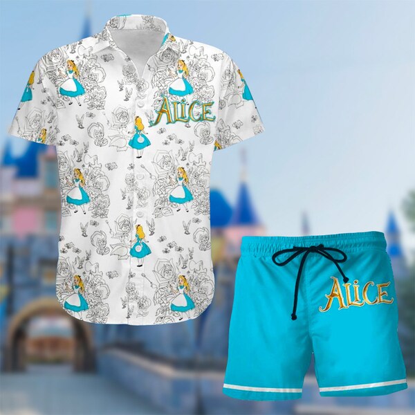 Wonderland Hawaii Beach Shirt, Fantasy Movie Button Up Shirt, Characters Hawaiian Shirt, Funny Hawaii Set, Wonderland Beach Shorts