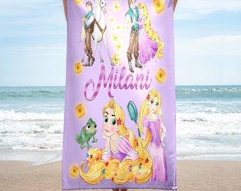 Personalized Princess Movie Towel, Characters Beach Towel, Cloudy Hair Movie Summer Vacation Gift, Princess Beach Towel, Princess Towel