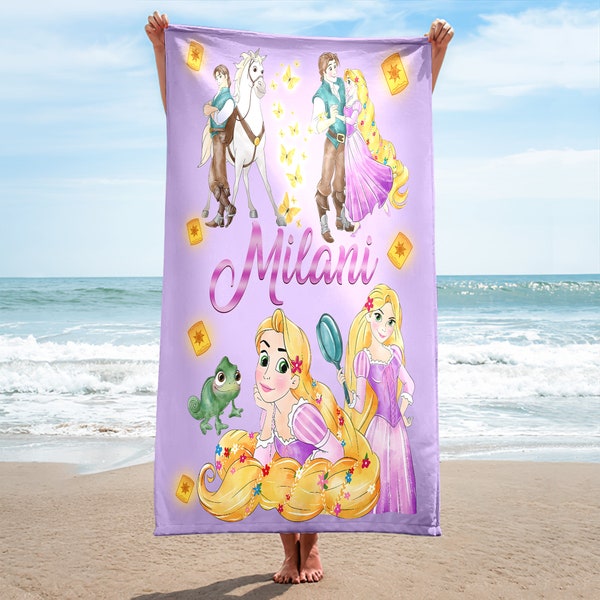 Personalized Princess Movie Towel, Characters Beach Towel, Cloudy Hair Movie Summer Vacation Gift, Princess Beach Towel, Princess Towel