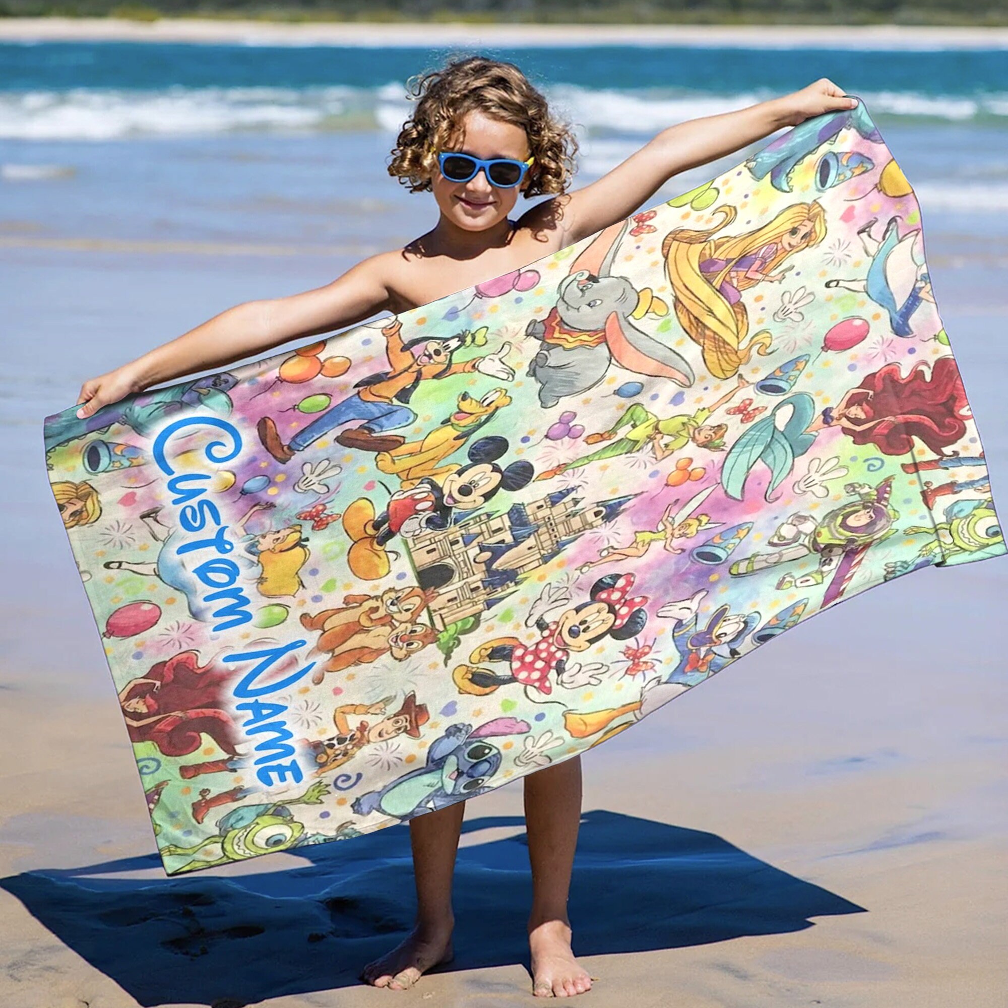 Personalized All Movie Characters Beach Towels, Custom Name Toy Movie Beach Towel