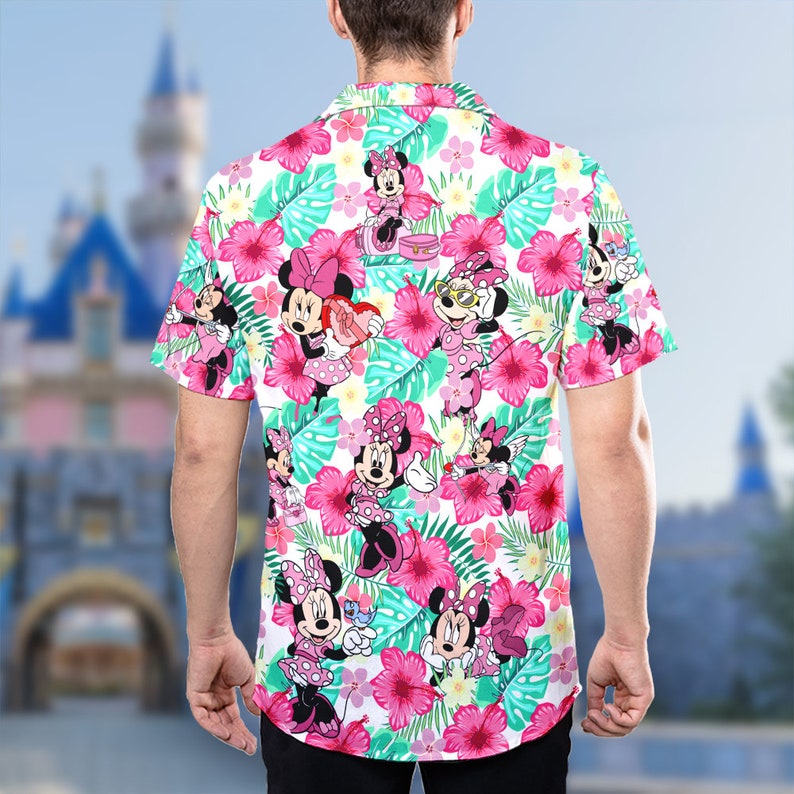 Minnie Mouse Floral Pink Girl Hawaiian Shirt, Minnie Mouse 3D All Over Printed Shirt, Minnie Mouse Button Up, Summer Vacation Tee image 5
