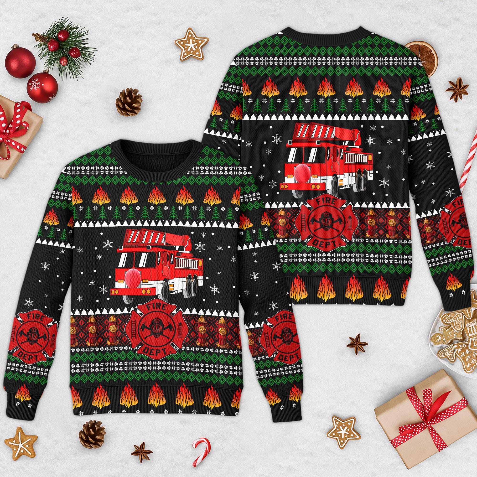 Chimney Fire Christmas Sweater Fireman Ugly Sweater