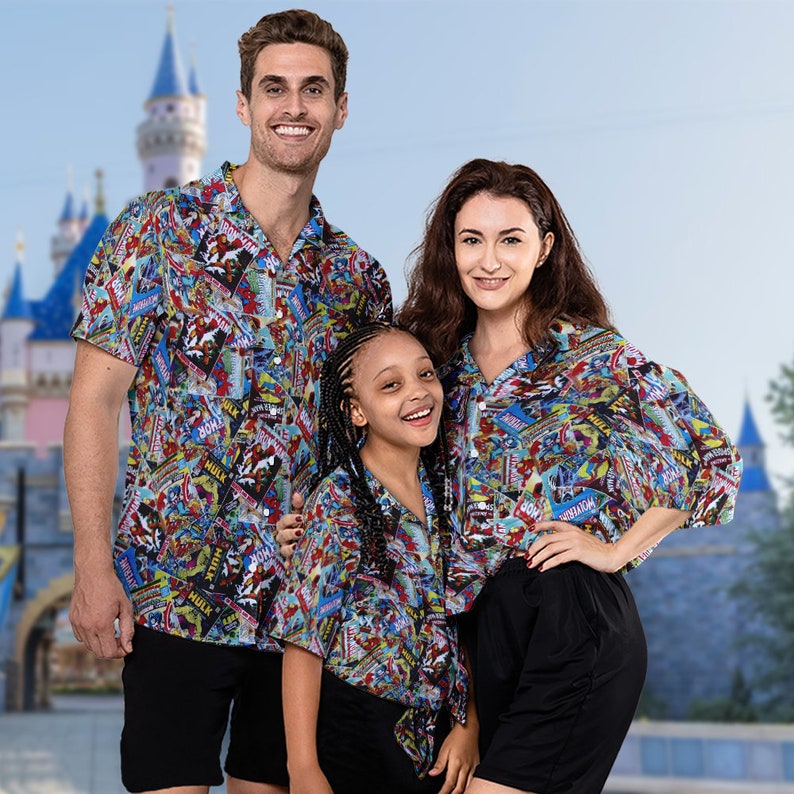 Spiderman Thor Hulk Iron Man Captain America Wolverine Hawaiian Shirt, Superhero Characters Button Up, Super Hero Trip Hawaii Tee 画像 5