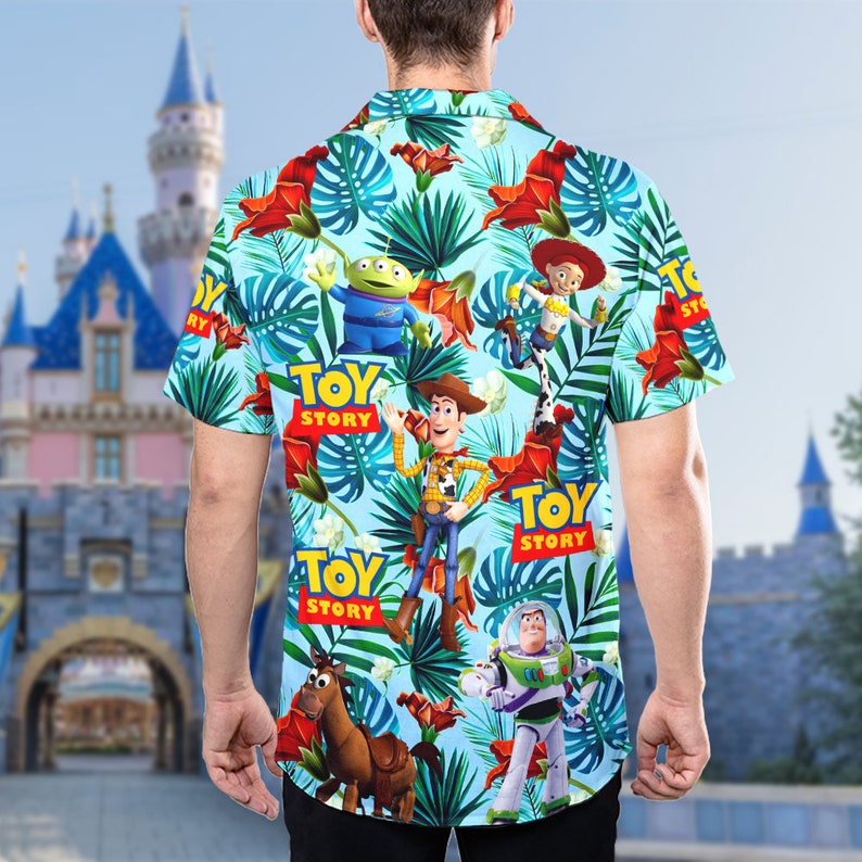 Disney Toy Story Button Up, Woody Buzz Lightyear Jessie Alien 3D Hawaiian Shirt, Toy Story Hawaii Shirt, Magic Kingdom Toy Story Floral Tee image 2