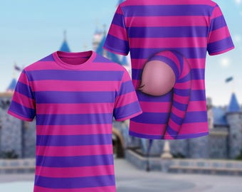 Cheshire Cat Purple Blue Stripe Cat Halloween 3D Shirt, Halloween Costume Family Group T Shirt, Mysterious Cat Character Cosplay Costume Tee