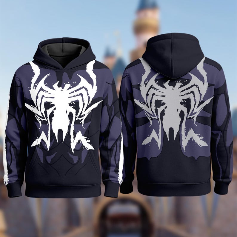 Black Spiderman Costume Clothing, Symbiote Spider Cosplay Costume 3D Sweatshirt, Anti Hero Halloween Costume Outfit, All Over Print Hoodie image 2