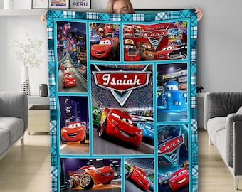 Personalized Lightning Racing Car Blanket, Custom Name Car Movie Fleece Blankets, Racing Car Blanket, Blanket Birthday Gift For Kids