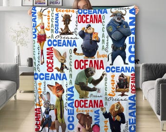 Personalized Watercolor Zootopia Blanket, Custom Name Baby Judy Hopps Nick Wilde Birthday Boy/Girl Gift, Zootopia Baby Blanket Gifts