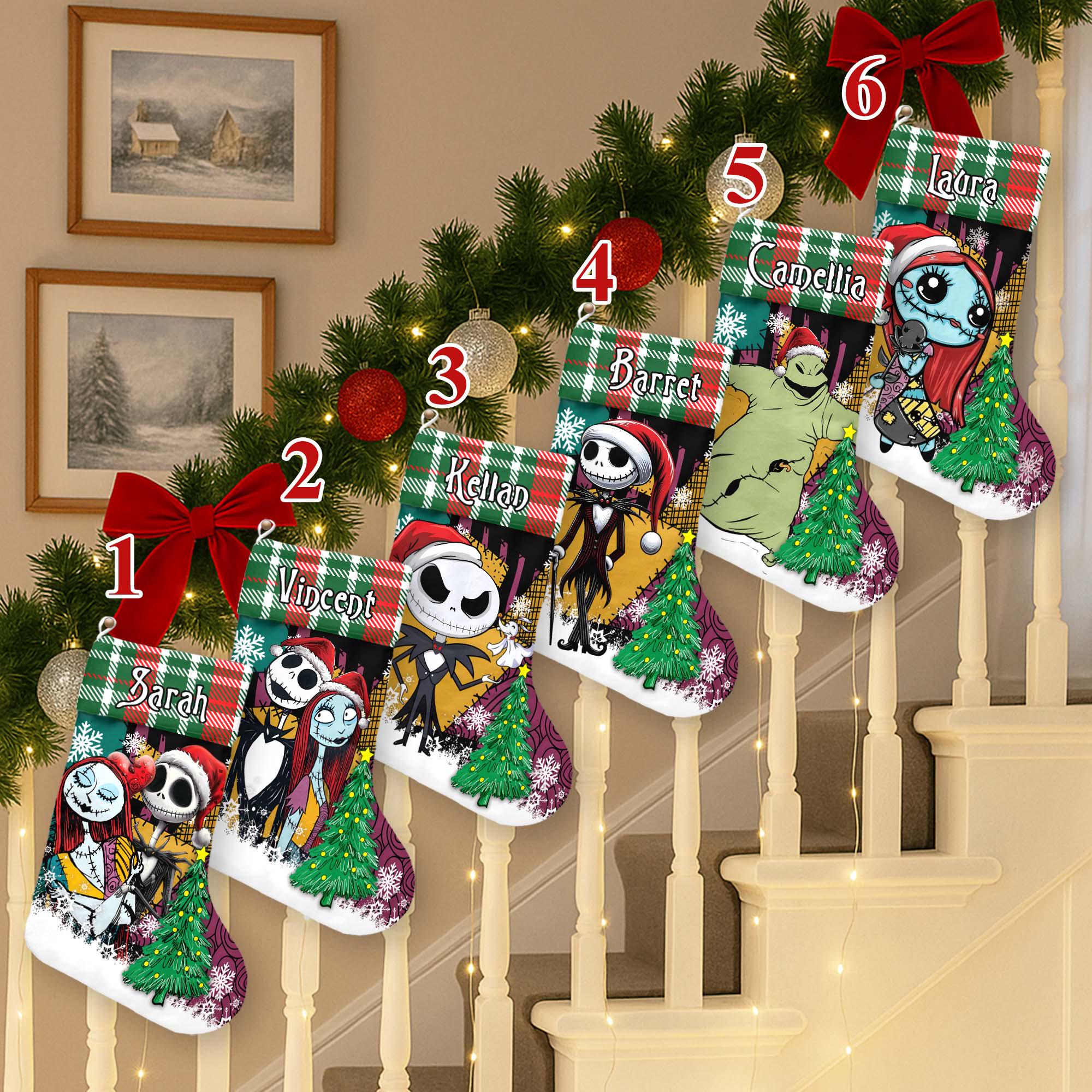 Discover Personalized The Nightmare Before Christmas Xmas Stocking, Jack Skellington Santa Hat Christmas Stockings, Sally Doll Socks Home Decoration