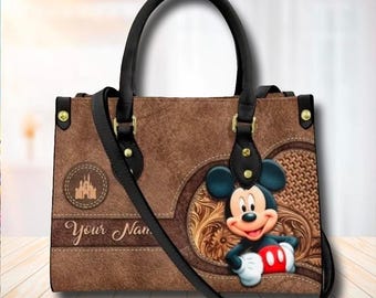 Custom Name Leather Bag, Mouse Bag, Cartoon Leather Crossbody Bag, Mouse Leather Handbag, Magic World Leather Shoulder Bag