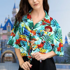 Disney Toy Story Button Up, Woody Buzz Lightyear Jessie Alien 3D Hawaiian Shirt, Toy Story Hawaii Shirt, Magic Kingdom Toy Story Floral Tee image 4