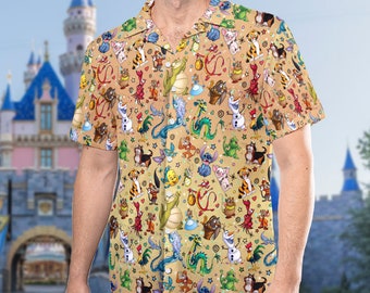 All Movie Sidekicks Characters 3D All Over Printed Hawaiian Shirt, Animated Crocodile Button Up Shirt, Yellow Fish Summer Vacation Shirt