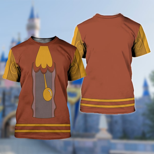 Camisa divertida de reloj de madera, personajes de la película Princess Clock, disfraz de Halloween, camisa 3D, camisa de fiesta de disfraces de princesa bella y bestia