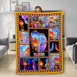 Personalized Water And Fire Movie Blanket, Characters Blanket, Water And Fire Blanket Chirstmas Gift, Cartoon Fleece Blanket, Cartoon Quilt