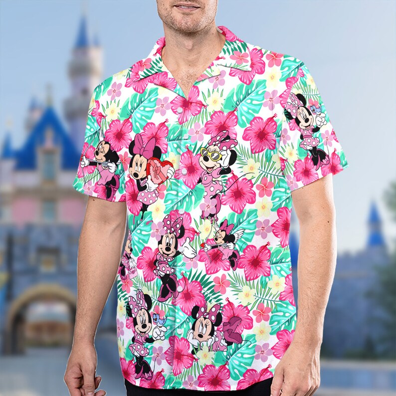 Minnie Mouse Floral Pink Girl Hawaiian Shirt, Minnie Mouse 3D All Over Printed Shirt, Minnie Mouse Button Up, Summer Vacation Tee image 4