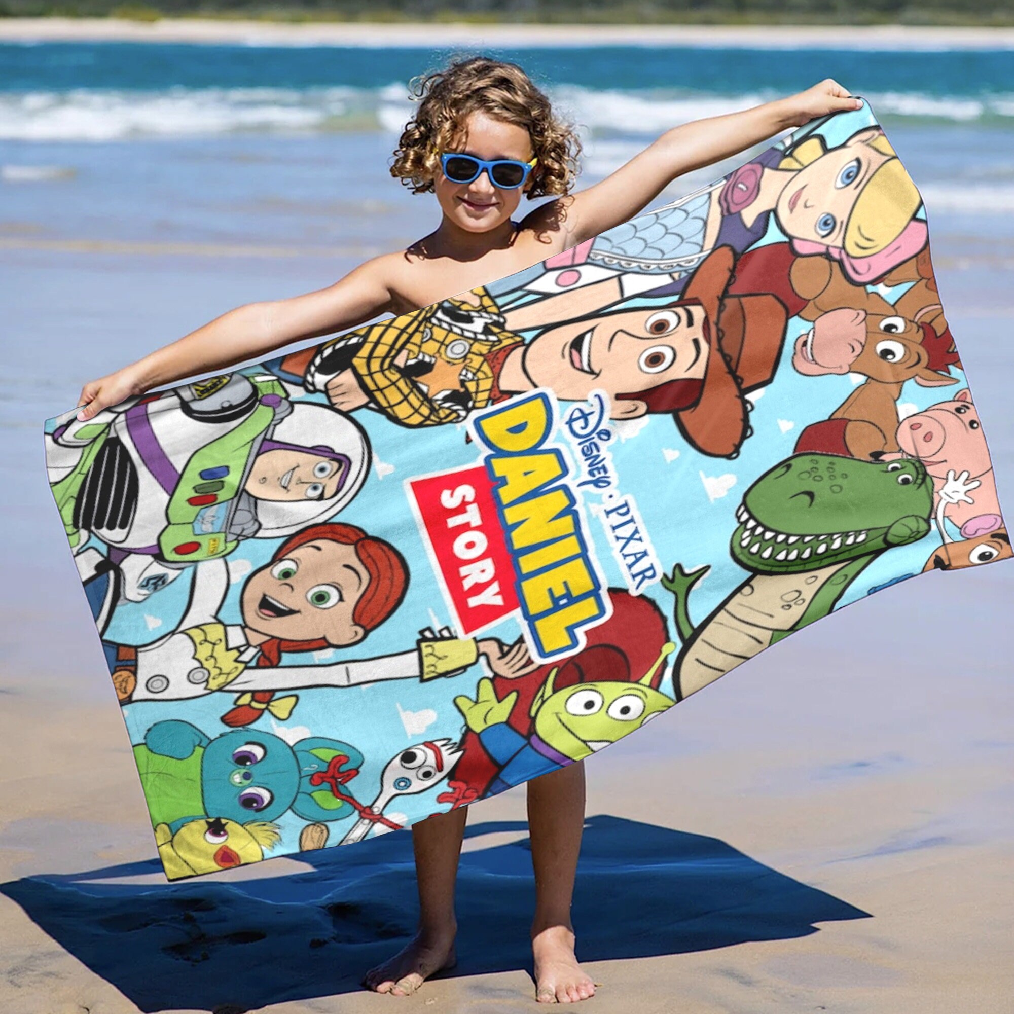 Personalized Toy Movie Beach Towels, Custom Name Beach Towel, Funny Toy Blanket Towel