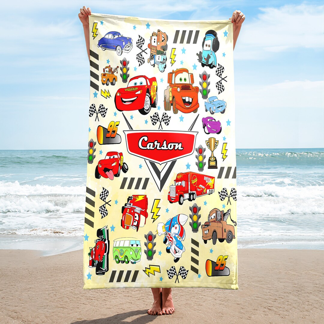 Personalized Disney Cars Beach Towel, Custom Name Car Towels, Racing ...