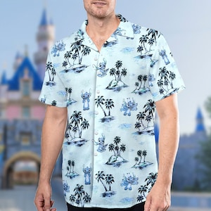 Blue Dog Summer Beach Palm Tree Shirt, Blue Dog Button Up Shirt, Dog Hawaiian Shirt, Funny Shirt Gift, Cartoon 3D All Over Print Shirt