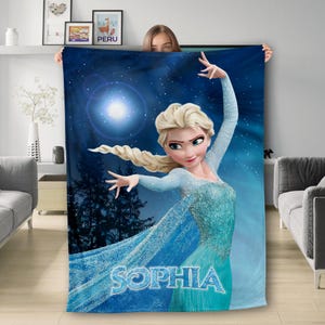 Personalized Elsa Princess Character Blanket, Custom Photo Frozen Kingdom Fleece Blanket, Elsa Baby Princess Quilt, Elsa Birthday Girl