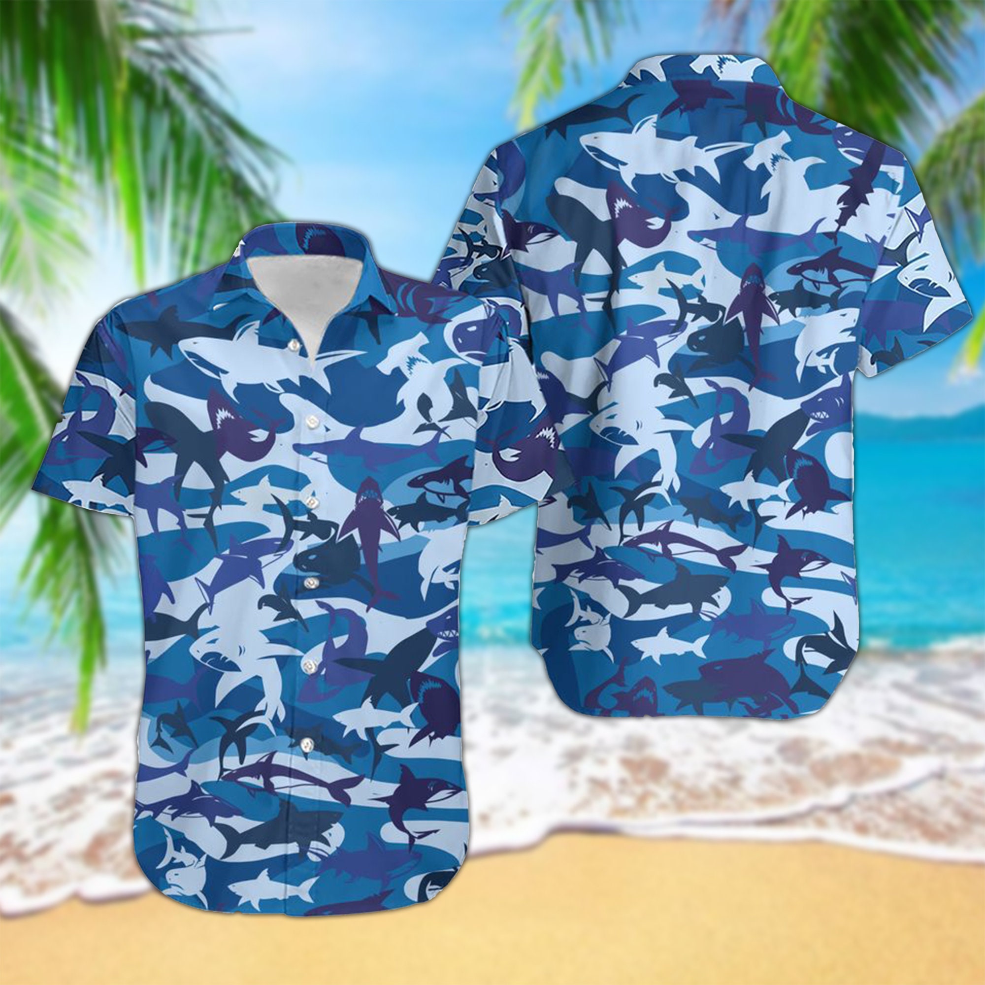 Discover Shark Blue Beach Shirt, Shark Button Up Shirt Holiday, Shark Blue Hawaiian Shirt, Funny Shirt Gift