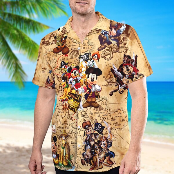 Pirates Mouse Hawaiian Shirt, Summer Vacation Hawaii Shirt, Aloha Hawaiian, All Over Print Mouse Lover Tee