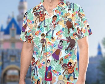 Coco Family Hawaii Shirt, Coco Characters Shirt, Music Cartoon Hawaiian Shirt, Magic Kingdom Button Up, Coco Movie Halloween Gift