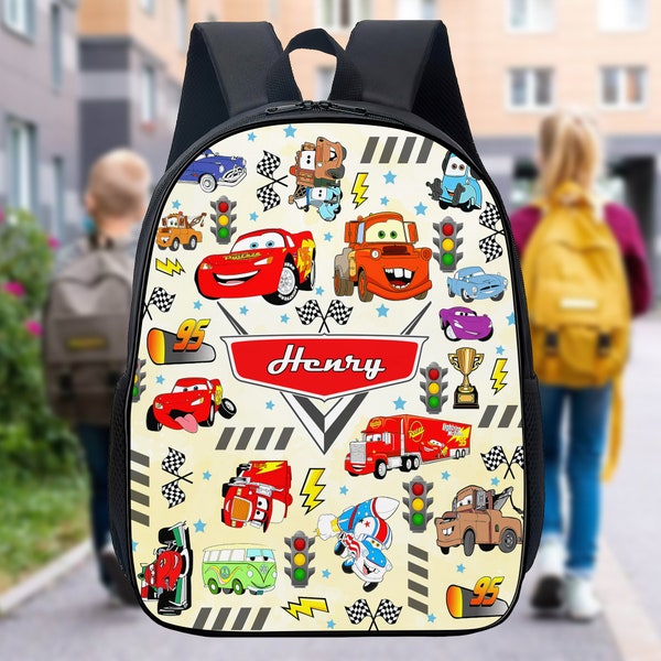 Personalized Car Backpack, Custom Name Car Movie Water Bottle, Racing Car Lightning Characters Lunch Bag, Birthday Kid Gifts, Cartoon Gift