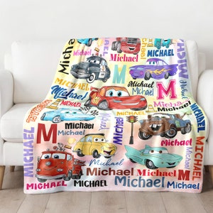 Personalized Car Movie Blanket, Characters Blanket, Magic World Birthday Boy Blanket Gift, Cartoon Fleece Blanket, Cartoon Quilt