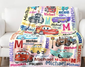 Personalized Car Movie Blanket, Characters Blanket, Magic World Birthday Boy Blanket Gift, Cartoon Fleece Blanket, Cartoon Quilt