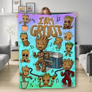 Personalized I am Groot Blanket, Guardians Of The Galaxy Superhero Blanket, Cute Groot blanket, Kids & Adults blanket, Birthday Boy Girl
