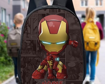 Personalize Iron Man Backpack, Iron Man Movie Bottle, Iron Man Lunch Bag, Custom Name Backpack, Cartoon Movie  Ba