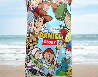 Personalized Toy Movie Beach Towels, Custom Name Beach Towel, Funny Toy Blanket Towel, Toy Movie Summer Beach Towel, Family Trip Towel