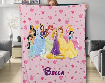 Personalized Princess Movie Blanket, Characters Blanket, Magic World Blanket Chirstmas Gift, Princess Fleece Blanket, Princess Movie Quilt