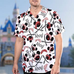 Mickey Mouse Cruise Pirate Hawaii Shirt, Pirates of The Caribbean Mickey Mouse Ahoy Button Up, Mickey Pirate Beach Hawaiian Shirt