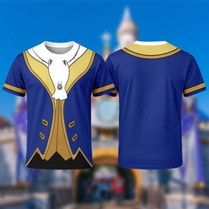 Disney Beauty and the Beast Prince Adam Cosplay Costume T-Shirt, Halloween Costume For Family Group, Belle Boyfriend Couple Matching Shirt