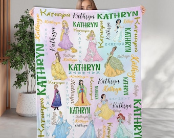Personalized Princesses Blanket, Custom Name Princess Baby Girl Blanket, Magic Castle Princess Birthday Gift, Snow White Cinderella Blanket