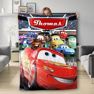 Personalized Cars Blanket, Custom Name Cars Blanket, Lightning McQueen Tow mater Characters Blanket, Cars Birthday Gift