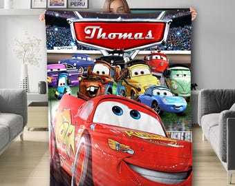 Personalized Cars Blanket, Custom Name Cars Blanket, Lightning McQueen Tow mater Characters Blanket, Cars Birthday Gift