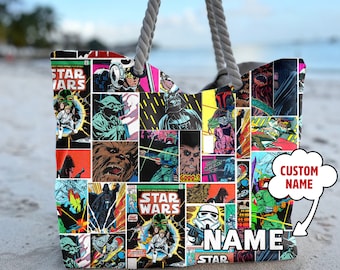 Personalize Star Wars Cantina Party All Over Printed Tote Bag, Star Wars Custom Name Movie Beach Bag, Galaxy Hawaiian Tote Bag