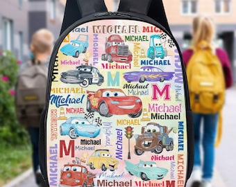 Personalized Car Movie Backpack, Characters Backpack, Magic World Birthday Bottle Gift, Boy Racing Car Cartoon Movie Lunch Bag