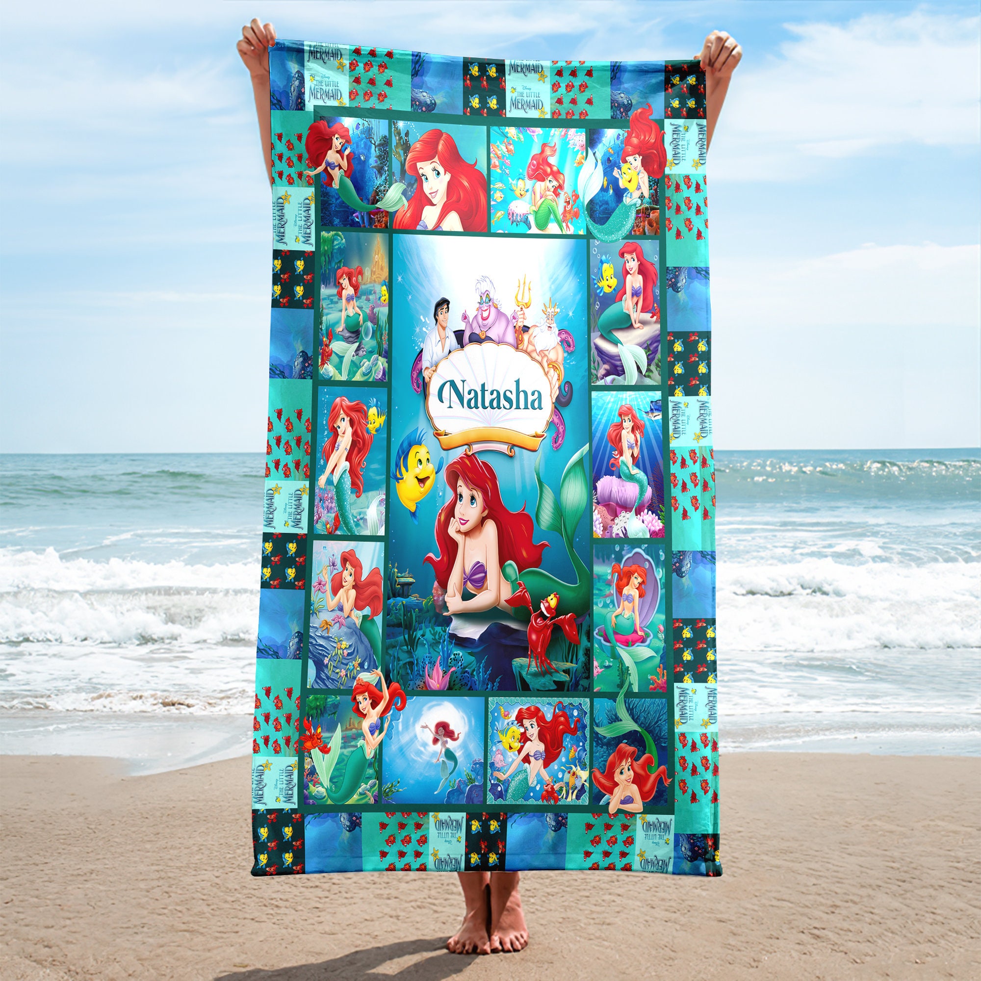 Personalized Princess Movie Beach Towel, Movie Towel, Mermaid Movie Summer Vacation Gift