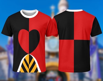Camiseta de disfraz de Halloween de la Reina Corazón para grupo familiar, camiseta de cosplay 3D para mujer, camiseta a juego para viaje al País de las Maravillas