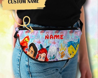 Personalize Disney The Little Mermaid Bag, Custom Name Fanny Pack, Characters Waist Bag, Princess Crossbag, Ariel Disney Fanny Pack