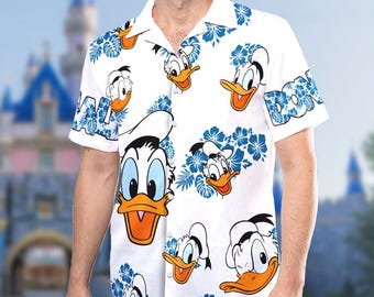 Donald Duck Hawaiian Shirt, Donald Duck Floral Button Up Shirt Holiday, Donald Duck Hawaiian Shirt, Cartoon 3D All Over Print Shirt