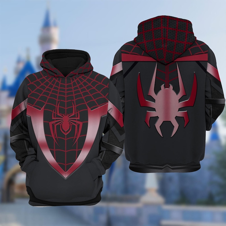 Miles Morales 3D Adult T-shirt Hoodie, Spiderman Cosplay Costume Hoodie, Miles Morales Halloween Costume Shirt, Superhero Hoodie image 1
