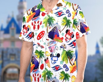 Camisa hawaiana de Disney Mickey Mouse para crucero, camisa de Minnie Mouse para crucero en Hawái, camisa abotonada de Mickey para crucero, viaje de vacaciones de verano en crucero